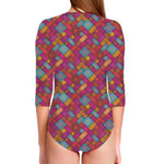 Indian Patchwork Pattern Print Long Sleeve Swimsuit