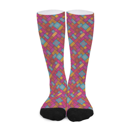 Indian Patchwork Pattern Print Long Socks