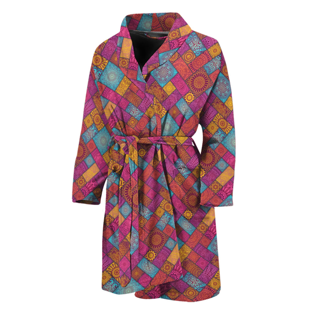 Indian Patchwork Pattern Print Men's Bathrobe