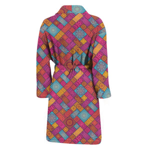 Indian Patchwork Pattern Print Men's Bathrobe