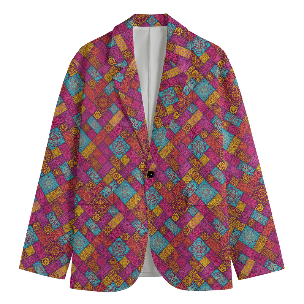 Indian Patchwork Pattern Print Men's Blazer