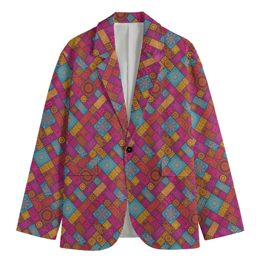 Indian Patchwork Pattern Print Men's Blazer