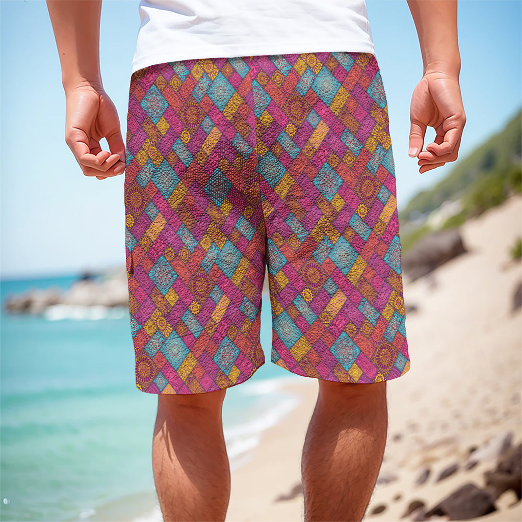 Indian Patchwork Pattern Print Men's Cargo Shorts