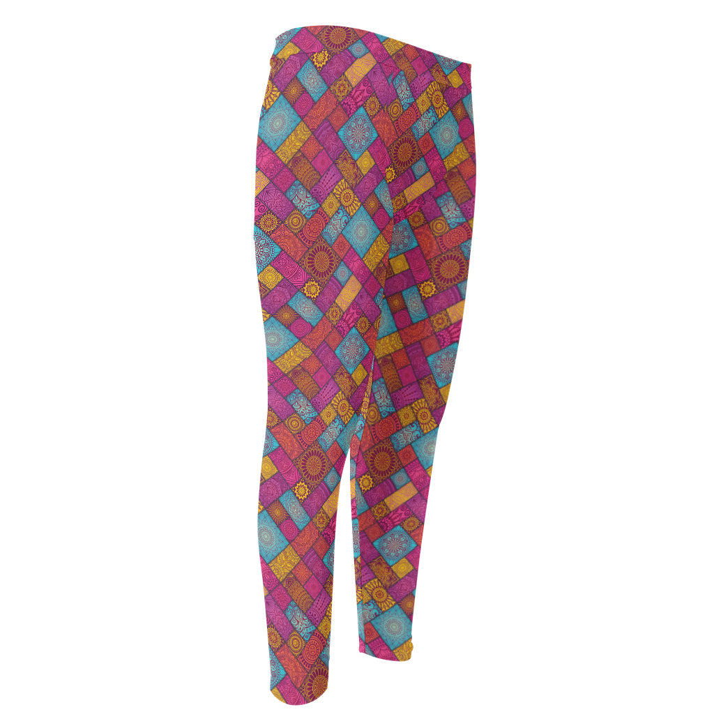 Indian Patchwork Pattern Print Men's Compression Pants