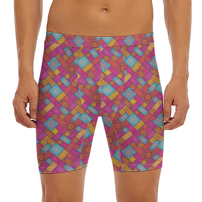 Indian Patchwork Pattern Print Men's Long Boxer Briefs