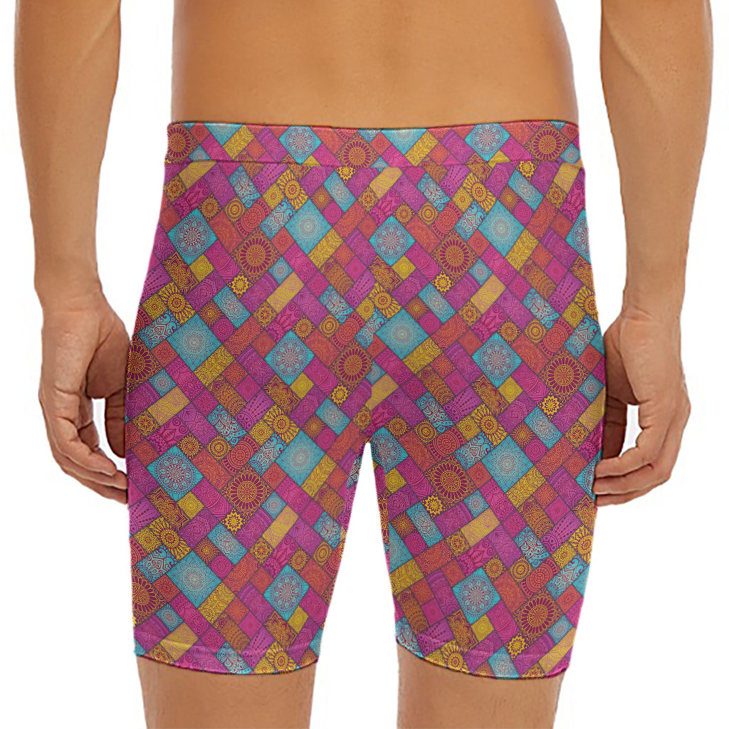 Indian Patchwork Pattern Print Men's Long Boxer Briefs