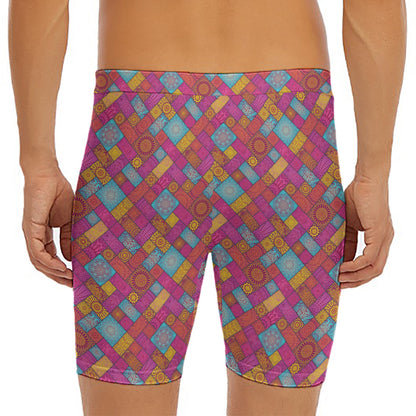 Indian Patchwork Pattern Print Men's Long Boxer Briefs