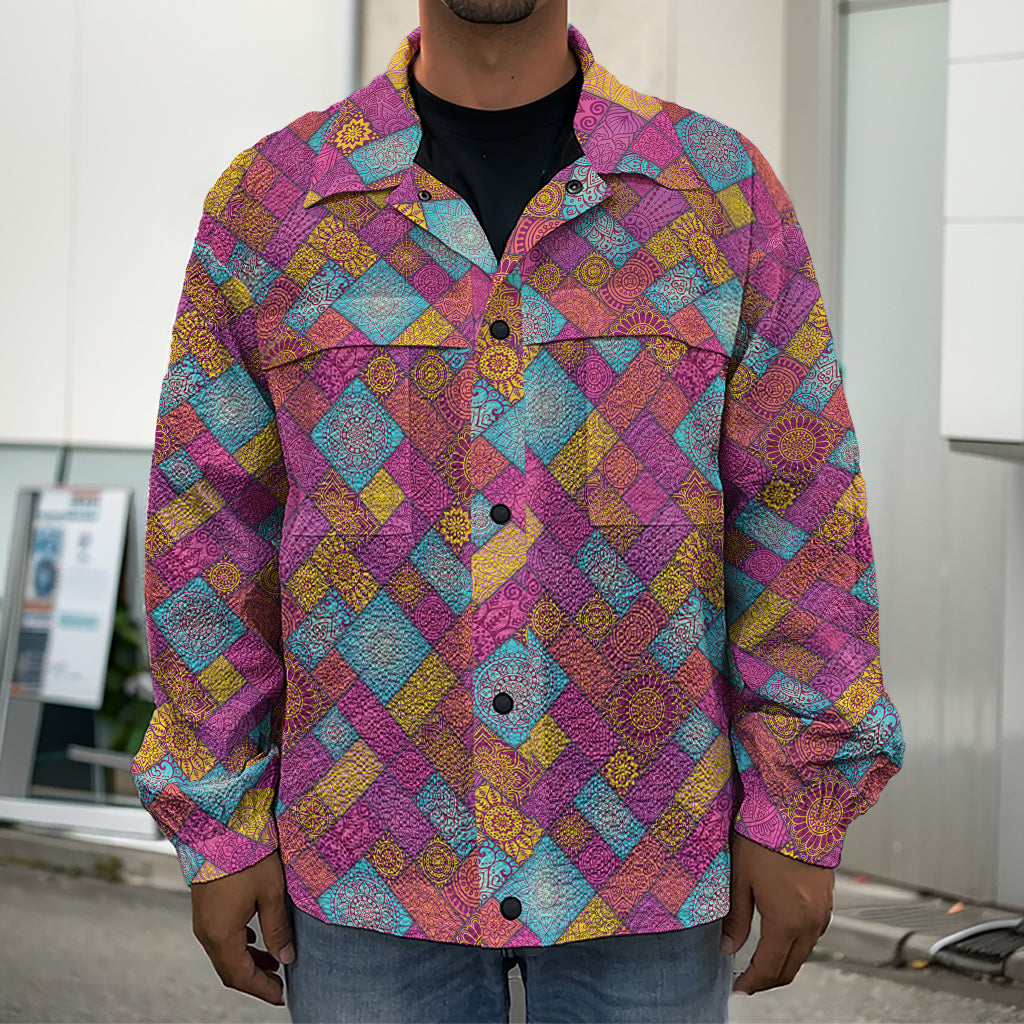 Indian Patchwork Pattern Print Men's Shirt Jacket
