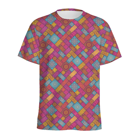 Indian Patchwork Pattern Print Men's Sports T-Shirt