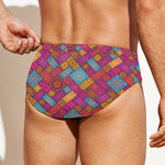 Indian Patchwork Pattern Print Men's Swim Briefs