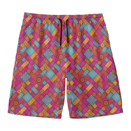 Indian Patchwork Pattern Print Men's Swim Trunks