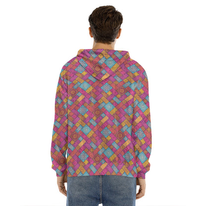 Indian Patchwork Pattern Print Men's Velvet Pullover Hoodie
