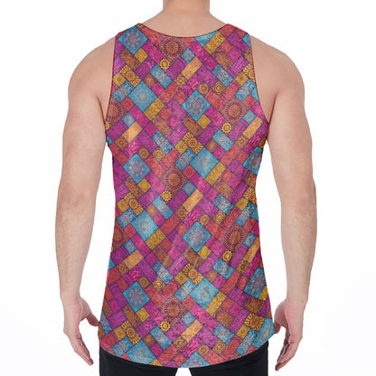 Indian Patchwork Pattern Print Men's Velvet Tank Top