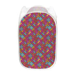 Indian Patchwork Pattern Print Mesh Laundry Hamper