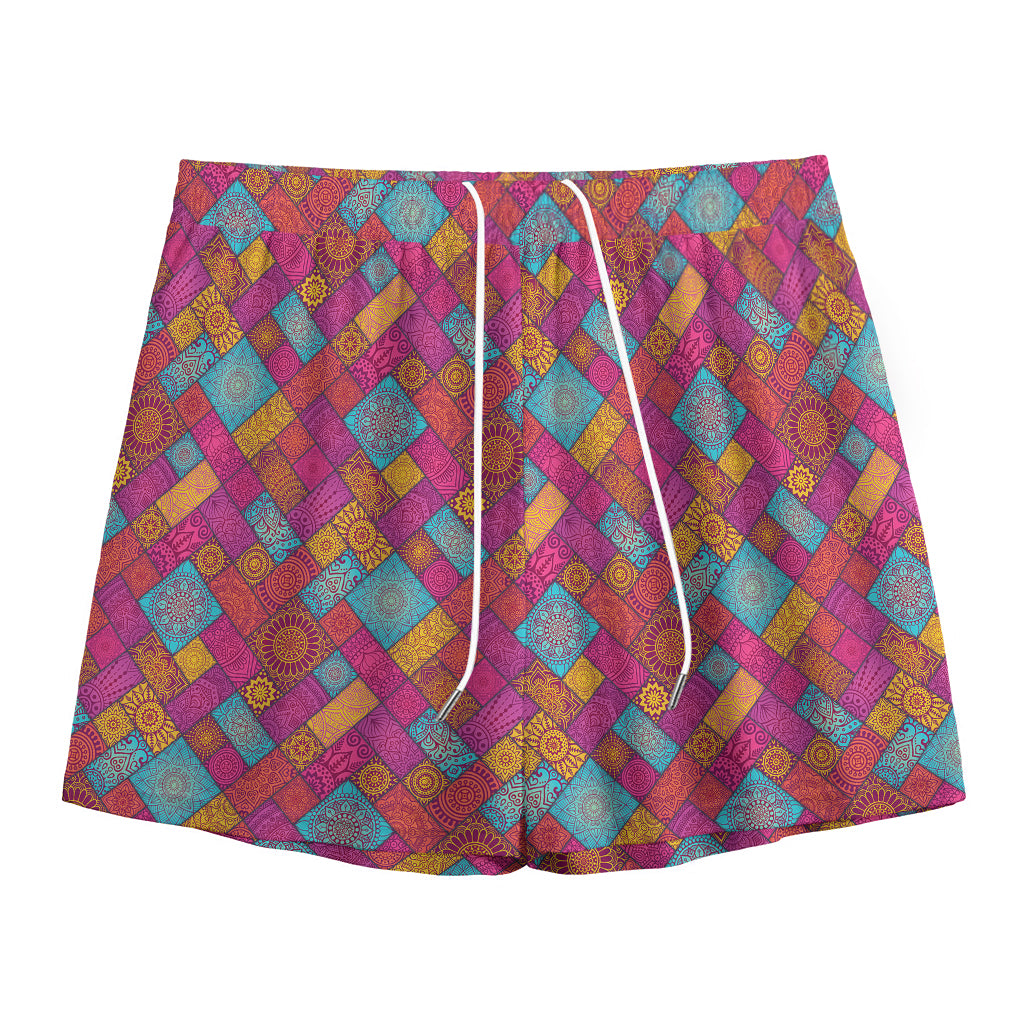 Indian Patchwork Pattern Print Mesh Shorts