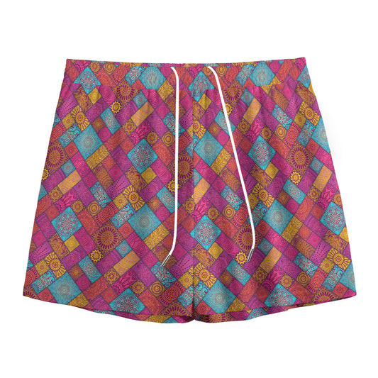 Indian Patchwork Pattern Print Mesh Shorts