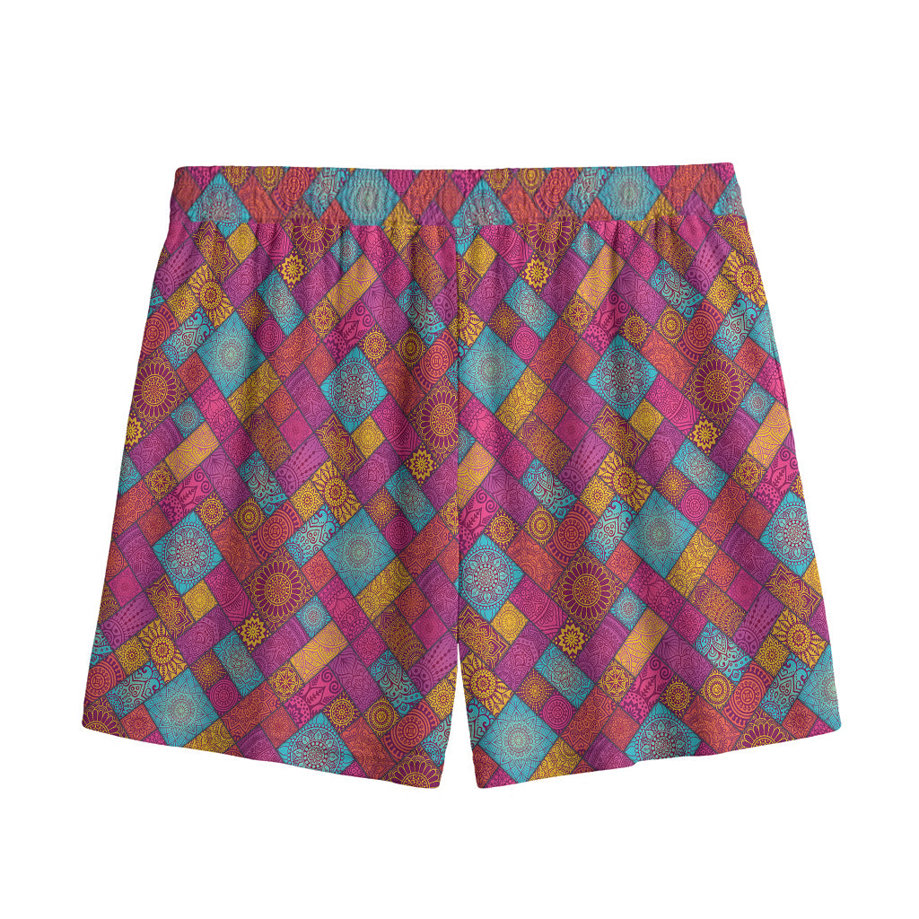 Indian Patchwork Pattern Print Mesh Shorts