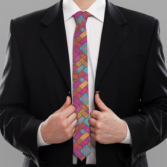 Indian Patchwork Pattern Print Necktie