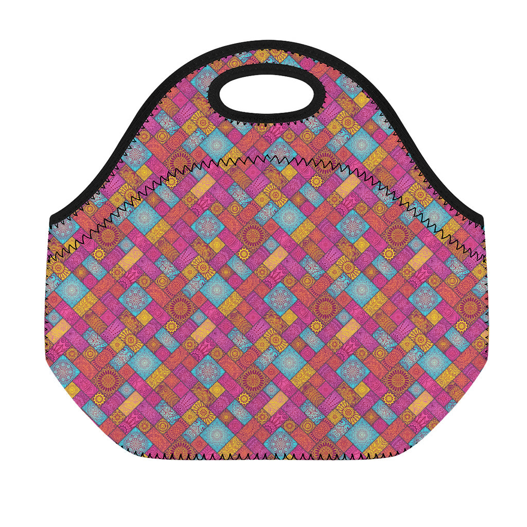 Indian Patchwork Pattern Print Neoprene Lunch Bag