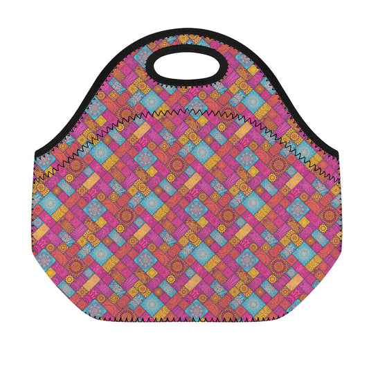 Indian Patchwork Pattern Print Neoprene Lunch Bag
