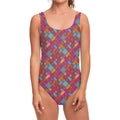Indian Patchwork Pattern Print One Piece Swimsuit