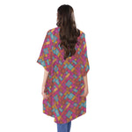 Indian Patchwork Pattern Print Open Front Beach Cover Up