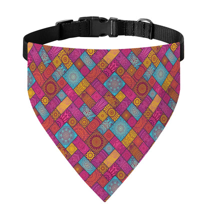 Indian Patchwork Pattern Print Over The Collar Dog Bandana