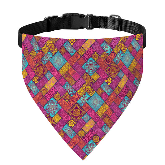 Indian Patchwork Pattern Print Over The Collar Dog Bandana