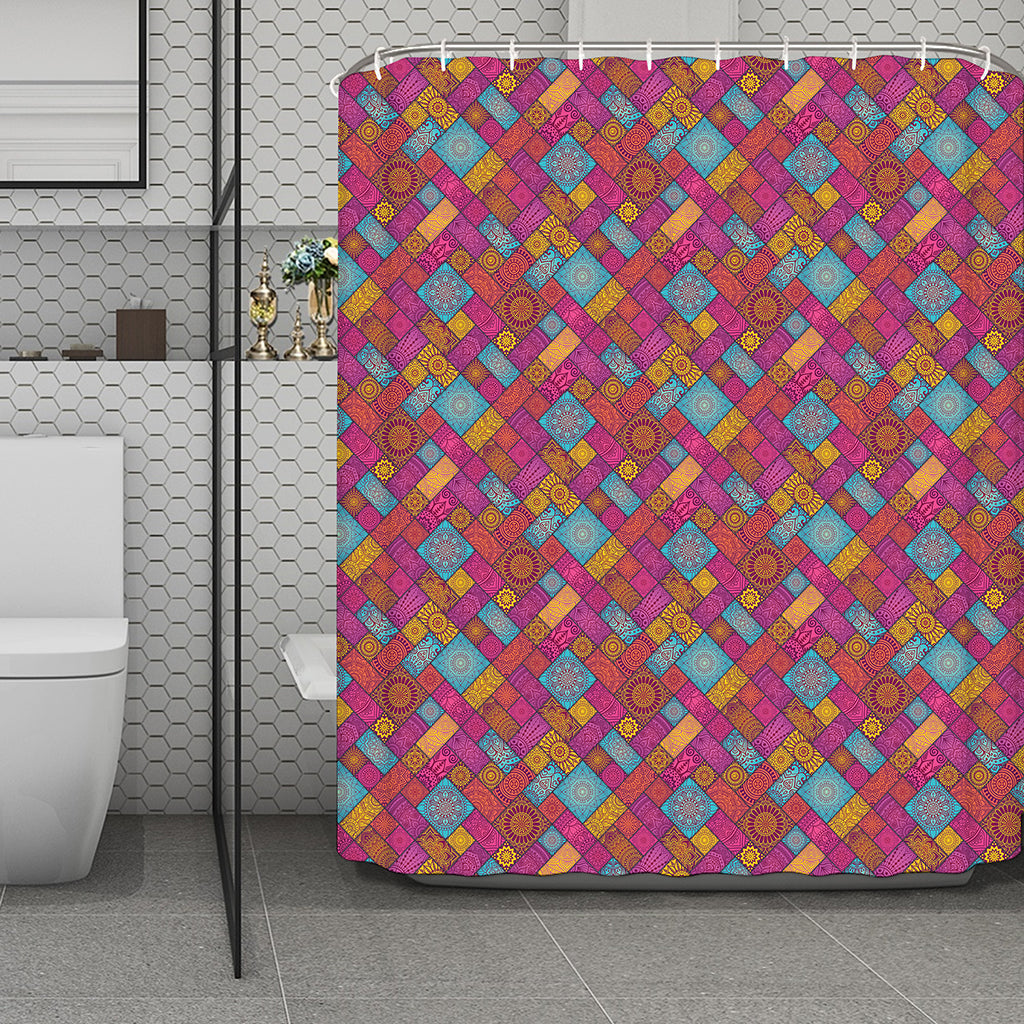 Indian Patchwork Pattern Print Polyester Shower Curtain