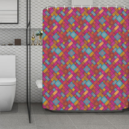 Indian Patchwork Pattern Print Polyester Shower Curtain
