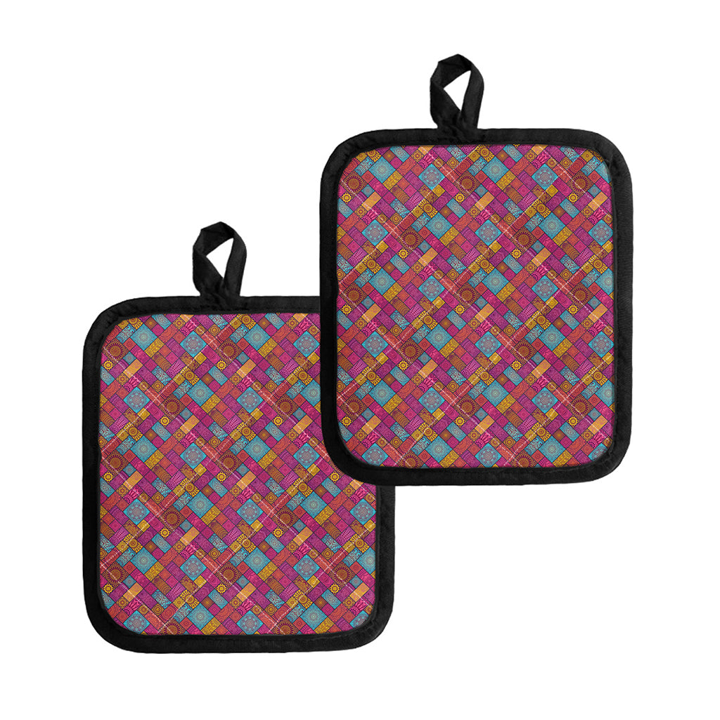 Indian Patchwork Pattern Print Pot Holders