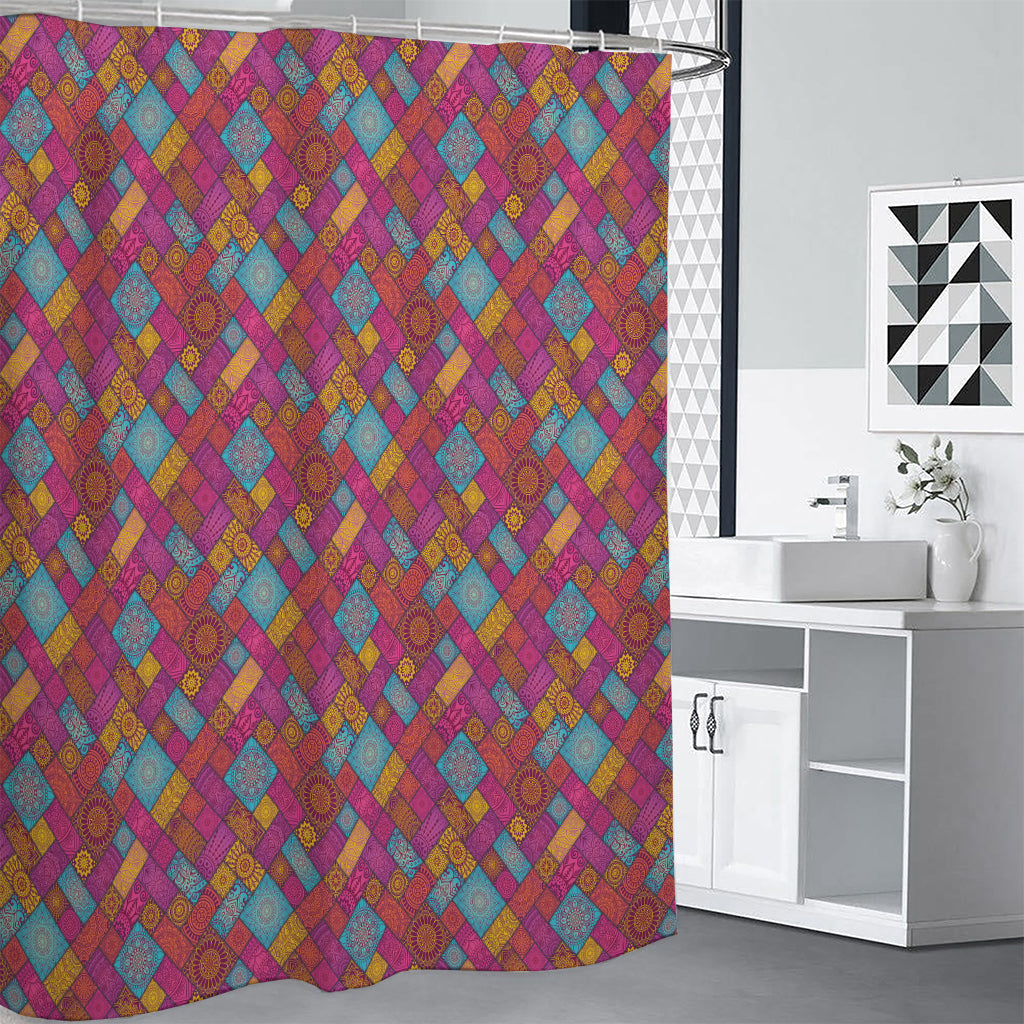 Indian Patchwork Pattern Print Premium Shower Curtain