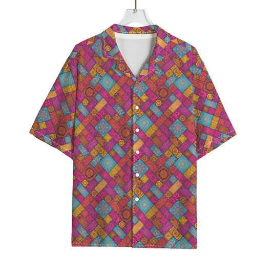 Indian Patchwork Pattern Print Rayon Hawaiian Shirt