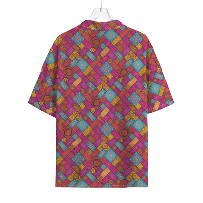 Indian Patchwork Pattern Print Rayon Hawaiian Shirt