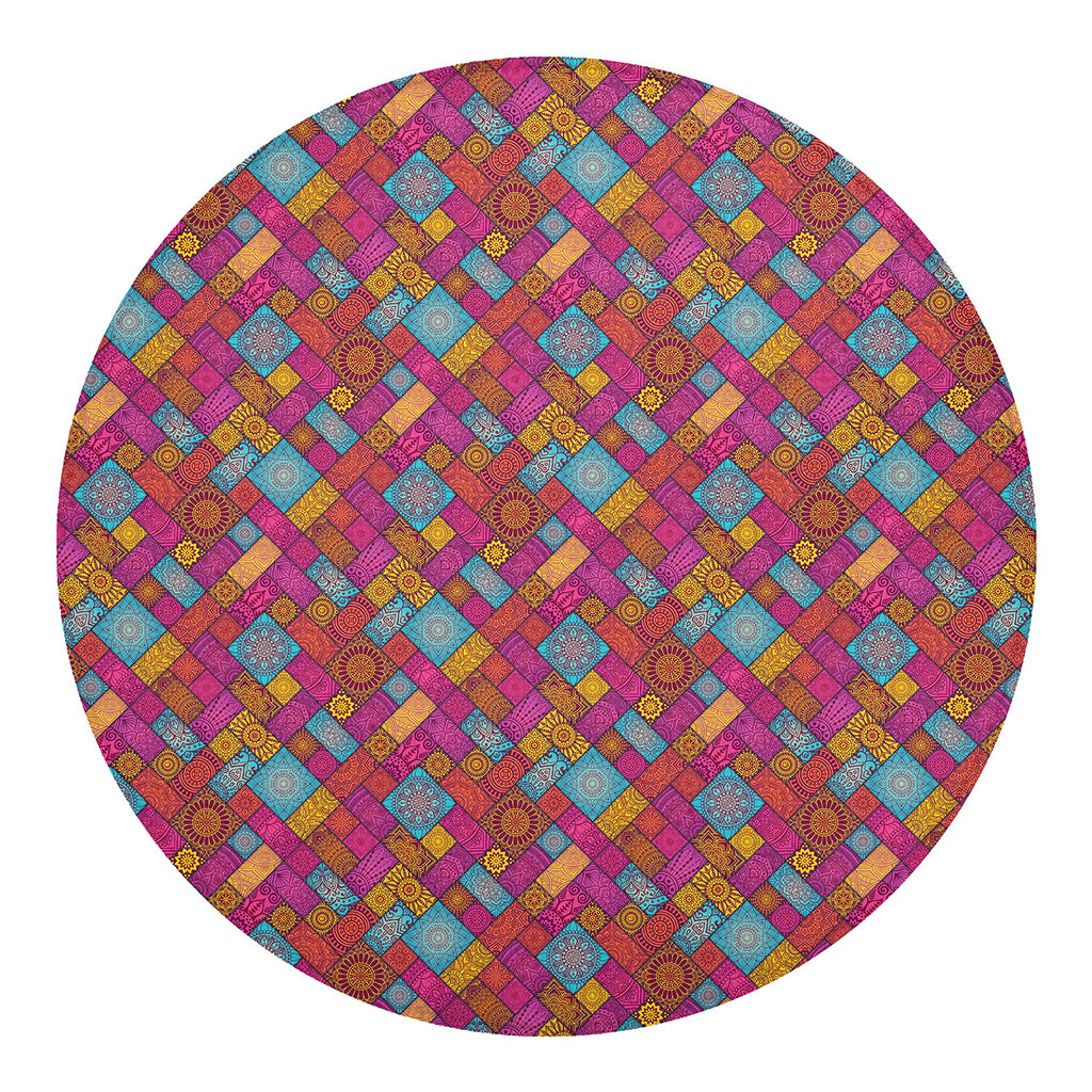 Indian Patchwork Pattern Print Round Blanket