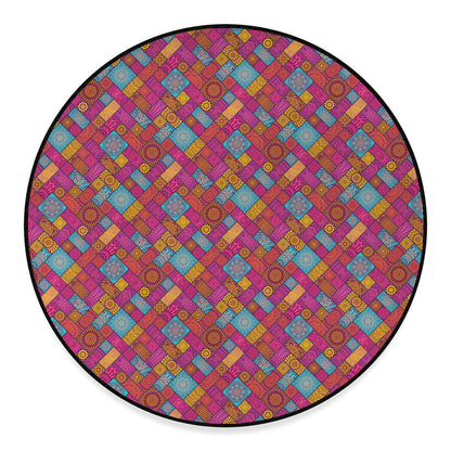 Indian Patchwork Pattern Print Round Floor Mat