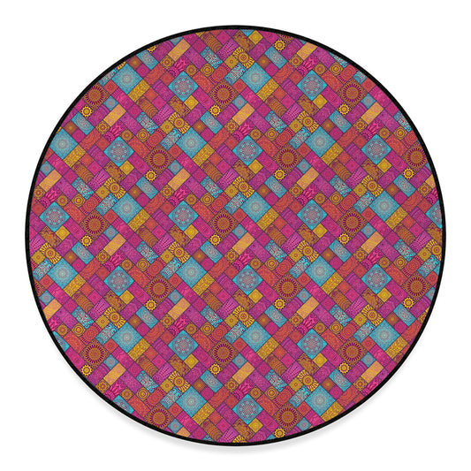 Indian Patchwork Pattern Print Round Floor Mat