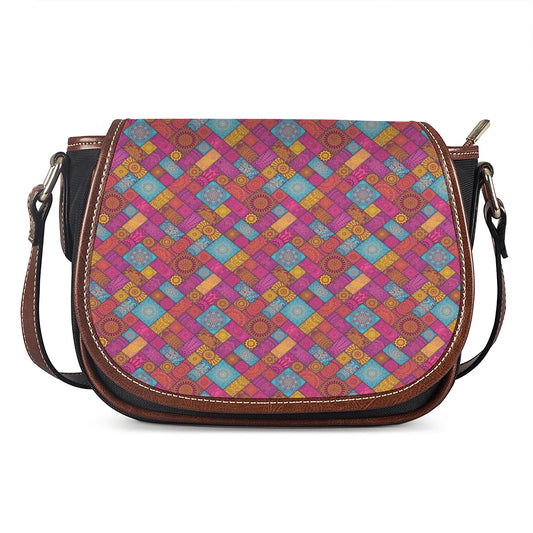 Indian Patchwork Pattern Print Saddle Bag