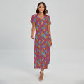Indian Patchwork Pattern Print Short Sleeve Maxi Dress