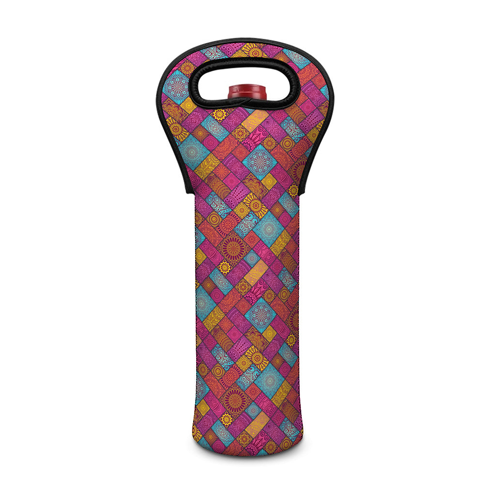 Indian Patchwork Pattern Print Single Neoprene Wine Tote
