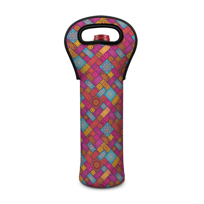 Indian Patchwork Pattern Print Single Neoprene Wine Tote