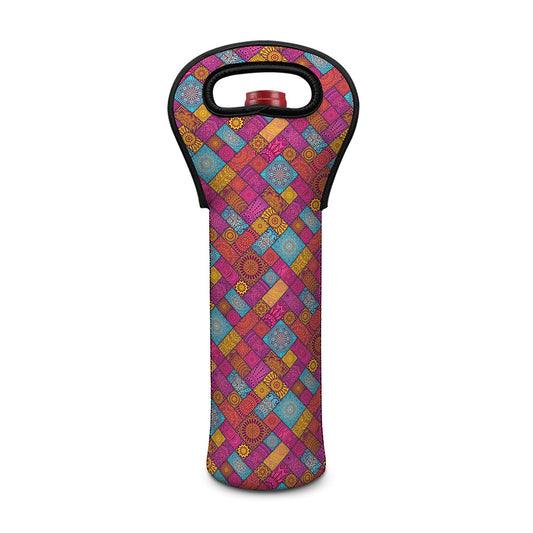 Indian Patchwork Pattern Print Single Neoprene Wine Tote