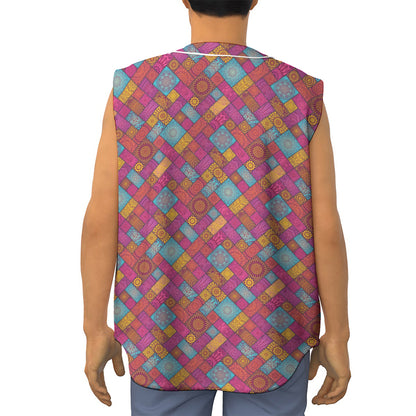 Indian Patchwork Pattern Print Sleeveless Baseball Jersey