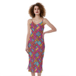 Indian Patchwork Pattern Print Slim Fit Midi Cami Dress