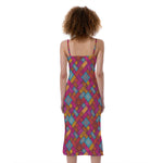 Indian Patchwork Pattern Print Slim Fit Midi Cami Dress