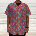 Indian Patchwork Pattern Print Textured Short Sleeve Shirt