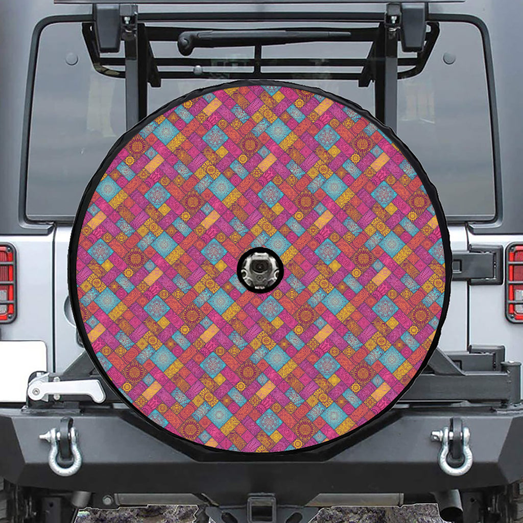 Indian Patchwork Pattern Print Tire Cover With Camera Hole