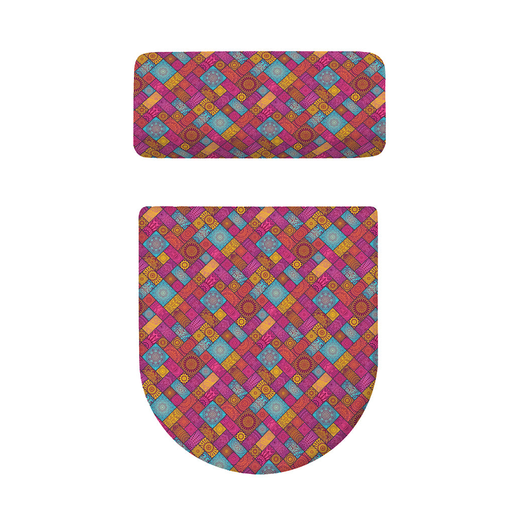 Indian Patchwork Pattern Print Toilet Lid And Tank Cover Set