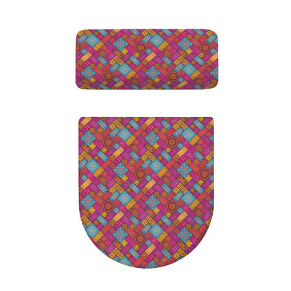 Indian Patchwork Pattern Print Toilet Lid And Tank Cover Set