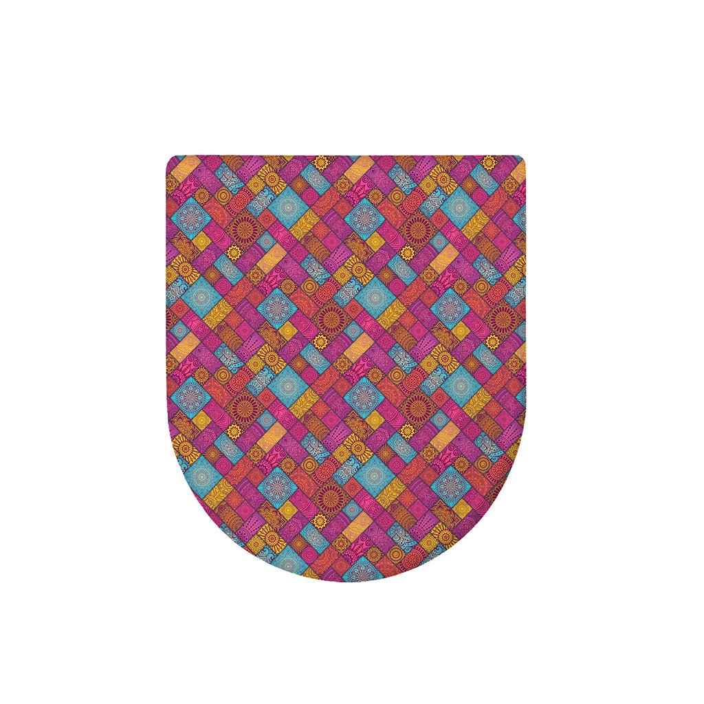 Indian Patchwork Pattern Print Toilet Lid Cover